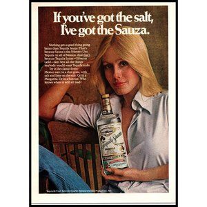 1976 Sauza Tequila Vintage Print Ad Blonde Unbuttoned Blouse 70s Wall Art Photo